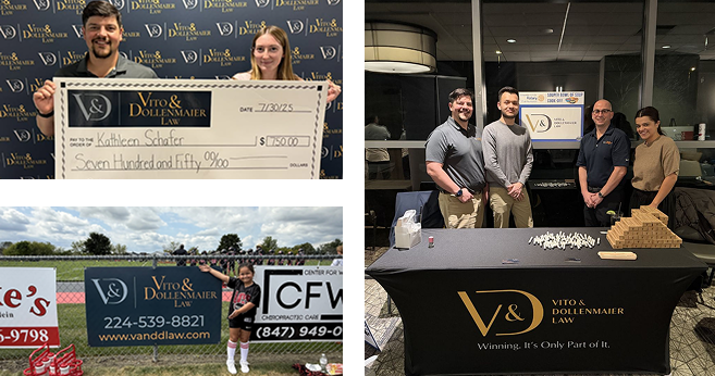 Vito & Dollenmaier Law presenting a student scholarship, sponsoring youth athletics, and hosting a community event